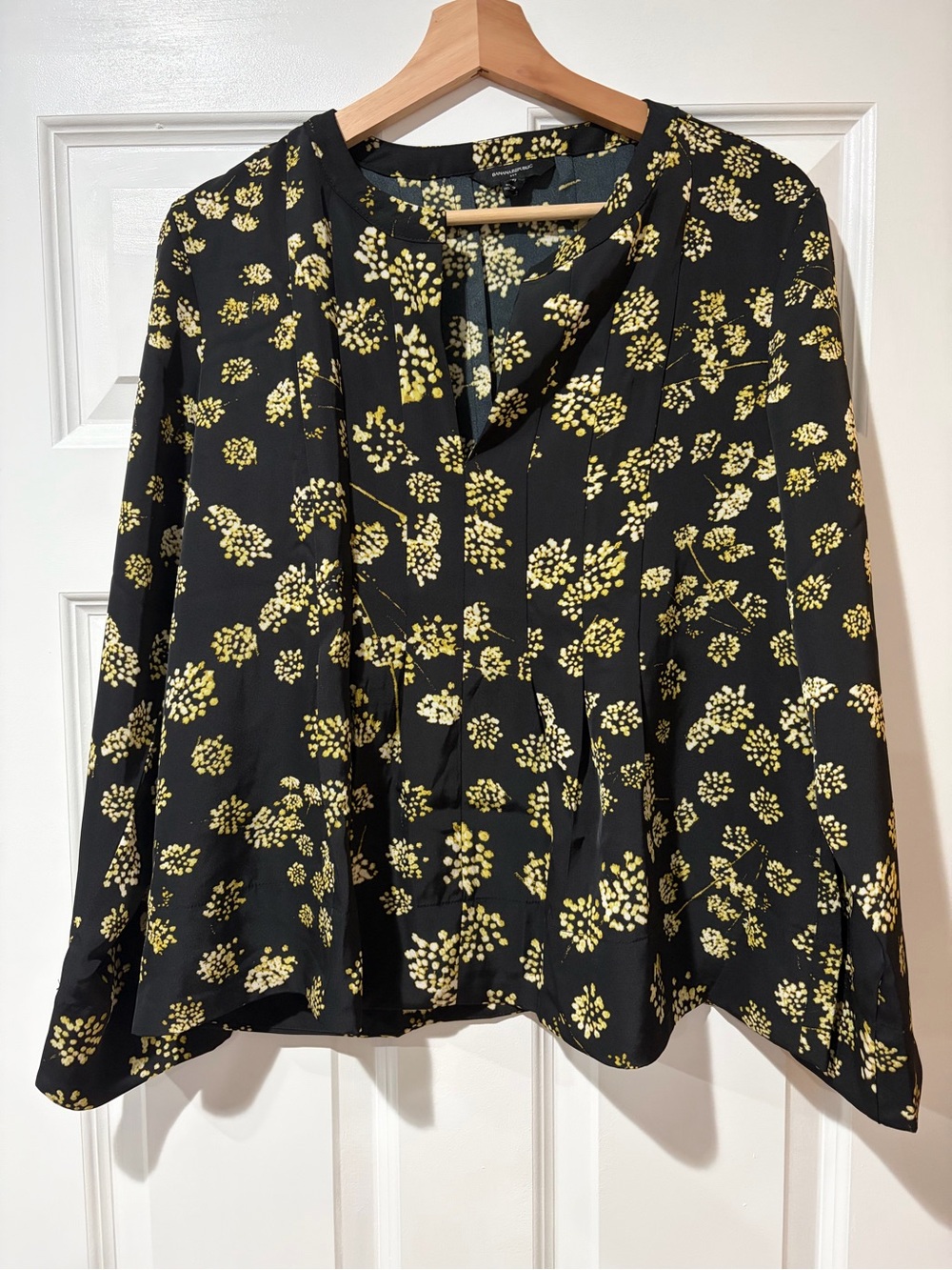 Banana Republic Black Blouse with Yellow Floral Print